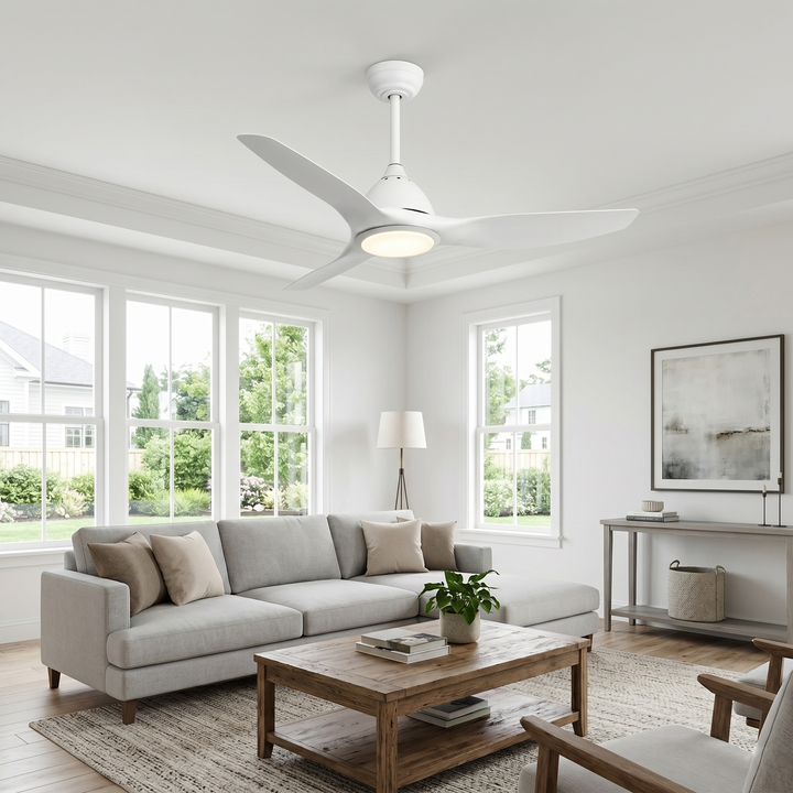 VEYRA 52-inch Modern Ceiling Fan with Light, 3 ABS Blades, DC Motor, 6 Speeds, Downrod Mount for Bedroom, Living Room