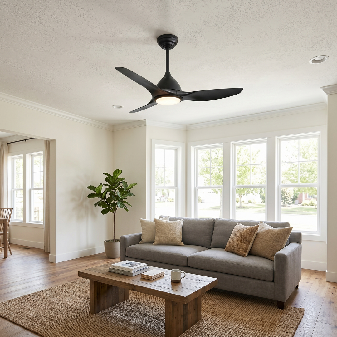 VEYRA 52-inch Modern Ceiling Fan with Light, 3 ABS Blades, DC Motor, 6 Speeds, Downrod Mount for Bedroom, Living Room