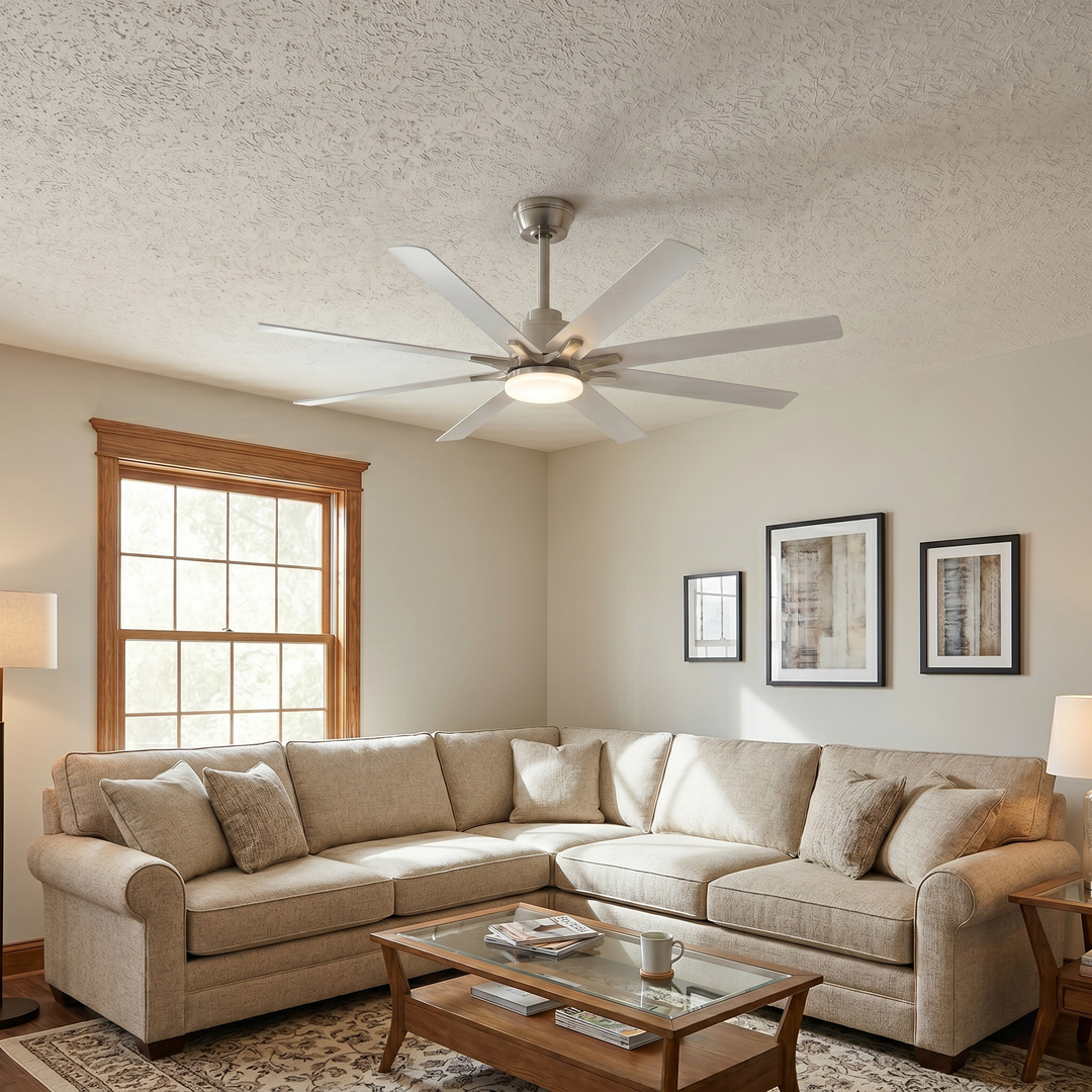 VEYRA 52-inch Modern Ceiling Fan with Light, 8 ABS Blades, DC Motor, 6 Speeds, Downrod Mount for Bedroom, Living Room