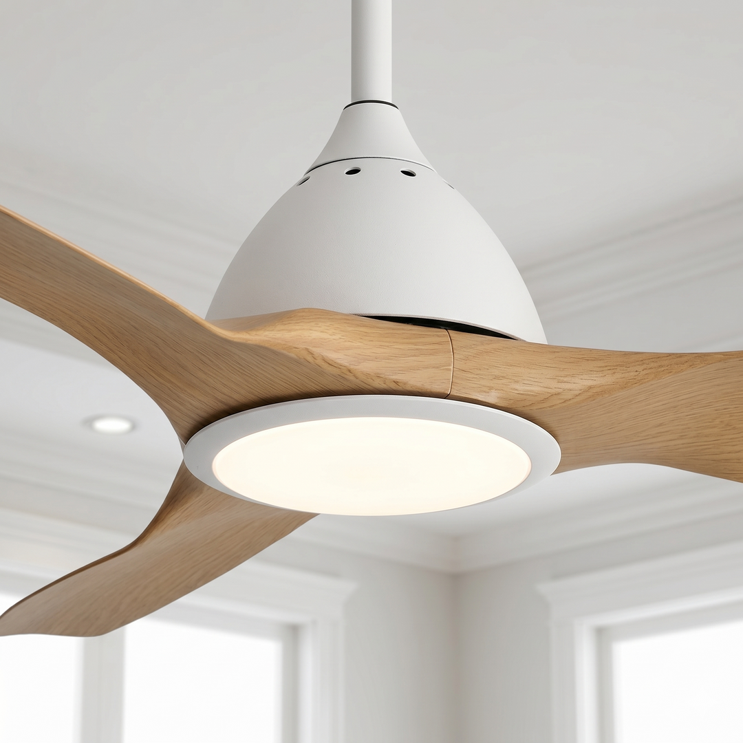 VEYRA 52-inch Modern Ceiling Fan with Light, 3 ABS Blades, DC Motor, 6 Speeds, Downrod Mount for Bedroom, Living Room