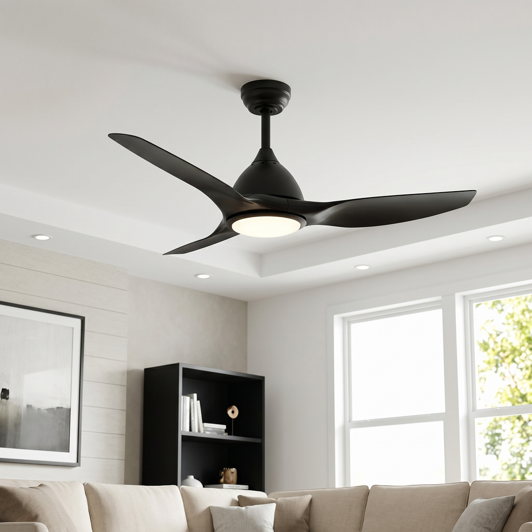 VEYRA 52-inch Modern Ceiling Fan with Light, 3 ABS Blades, DC Motor, 6 Speeds, Downrod Mount for Bedroom, Living Room