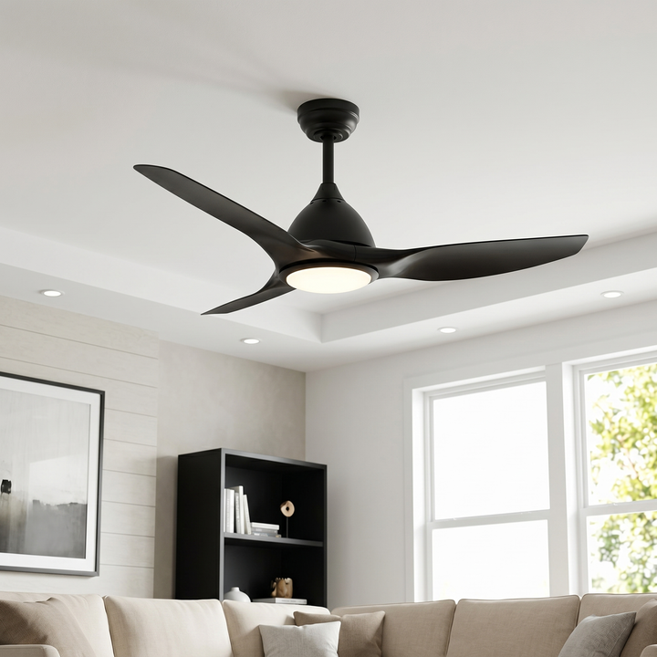 VEYRA 52-inch Modern Ceiling Fan with Light, 3 ABS Blades, DC Motor, 6 Speeds, Downrod Mount for Bedroom, Living Room
