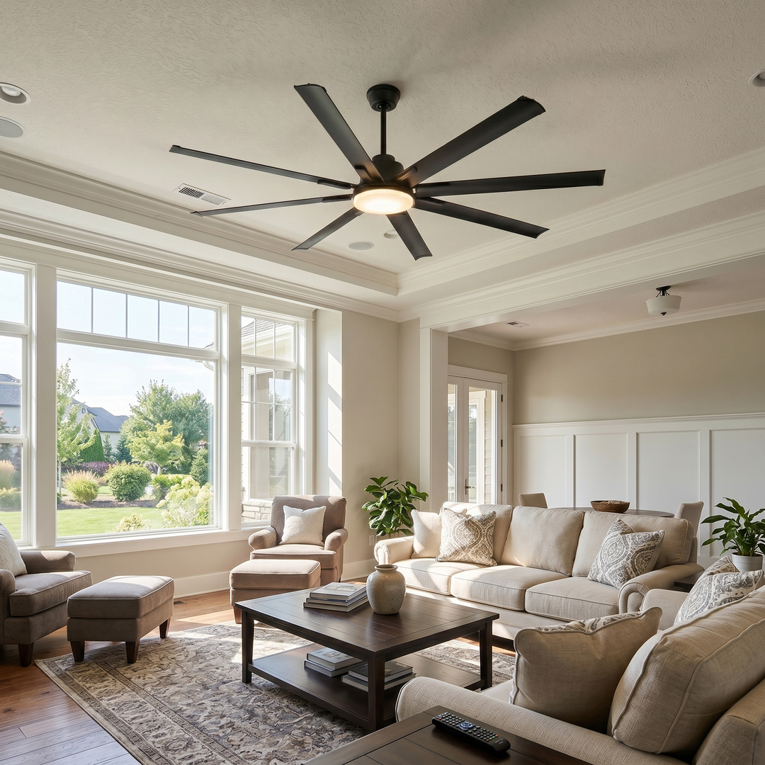 VEYRA 72-inch Modern Ceiling Fan with Light, Remote Control Smart Fan, 8 Aluminum Blades, DC Motor, 6 Speeds, Downrod Mount for Bedroom, Living Room