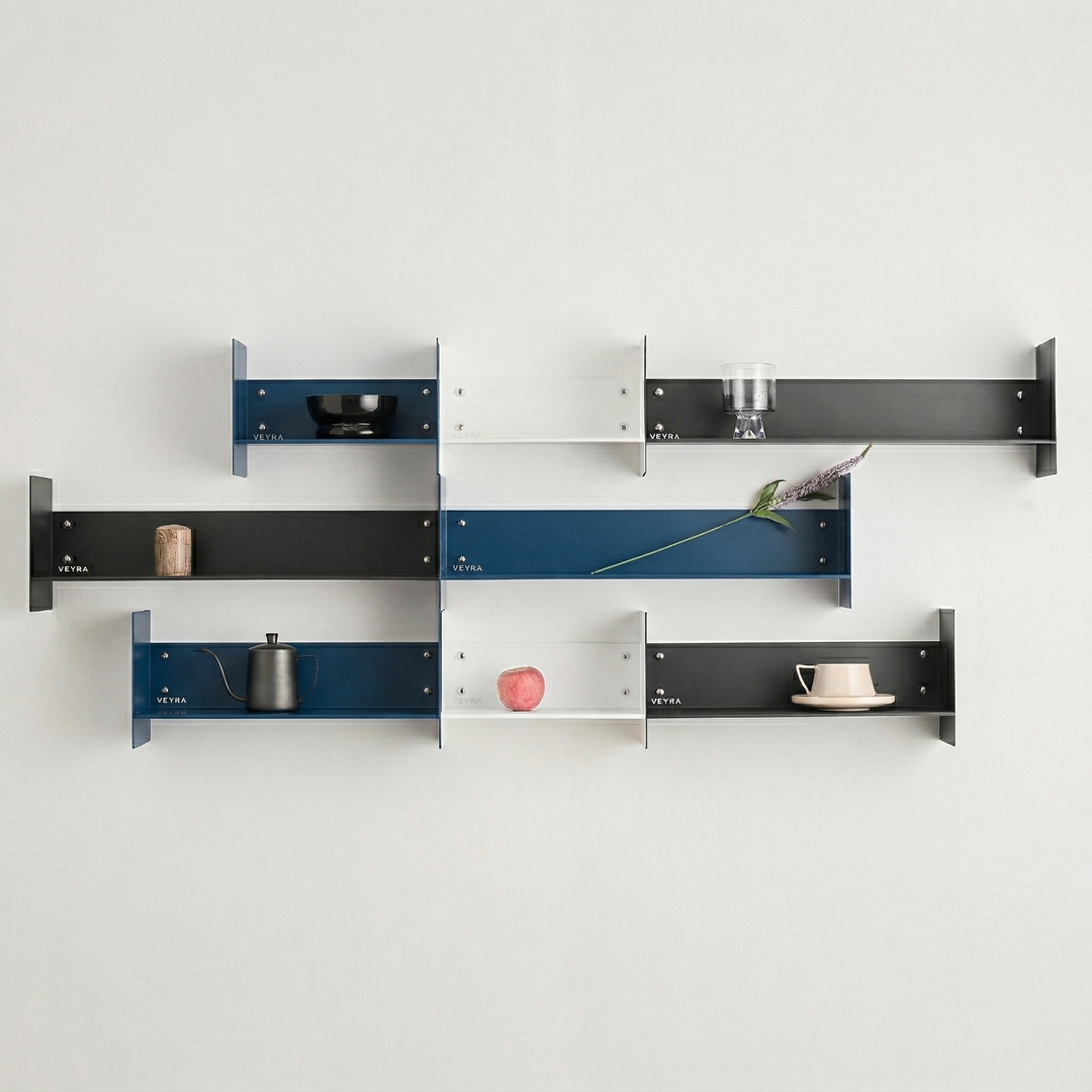 Veyra Ultra-Slim Metal Floating Shelves in Matte Blue