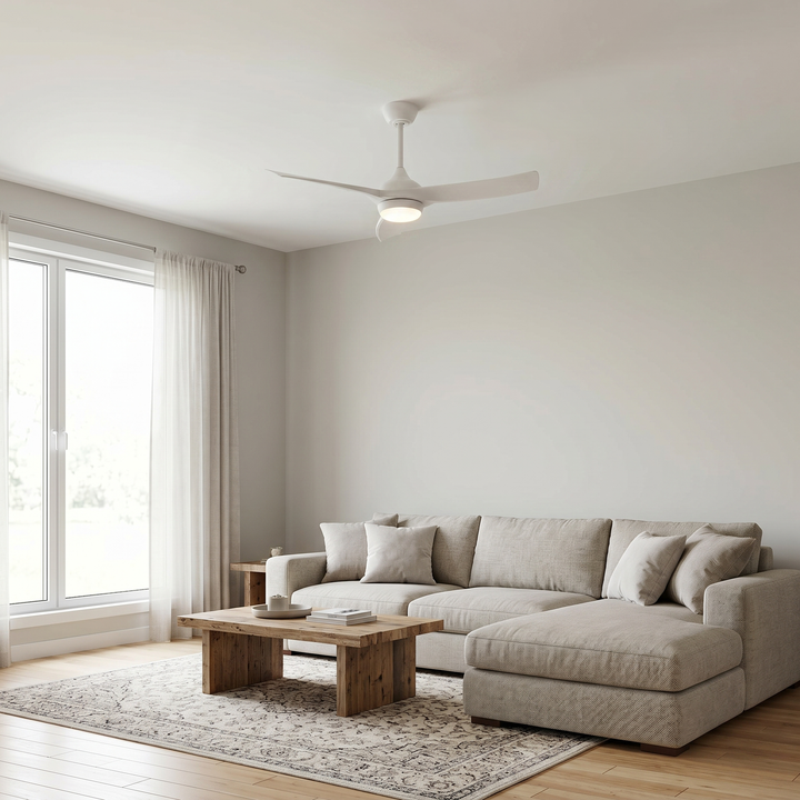 VEYRA 52-inch Modern Ceiling Fan with Light, 3 ABS Blades, DC Motor, 6 Speeds, Downrod Mount for Bedroom, Living Room