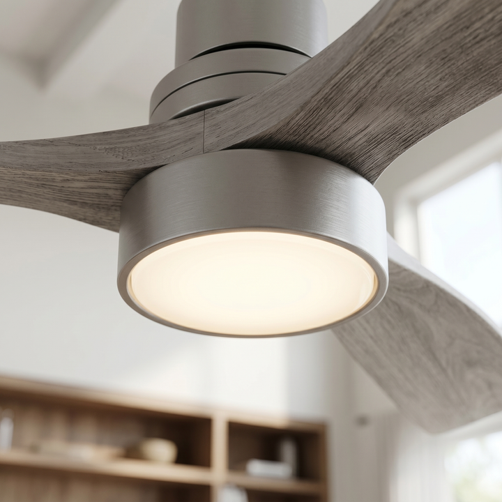 VEYRA 52-inch Modern Ceiling Fan with Light, 3 Solid Wood Blades, DC Motor, 6 Speeds, Downrod Mount for Bedroom, Living Room