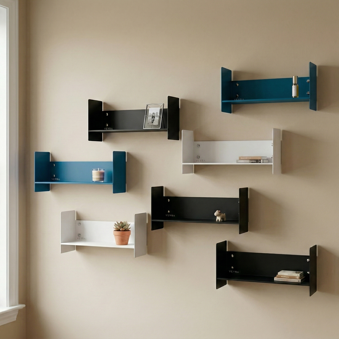 Veyra Ultra-Slim Metal Floating Shelves in Matte Blue