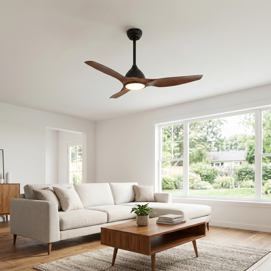 VEYRA 52-inch Modern Ceiling Fan with Light, 3 ABS Blades, DC Motor, 6 Speeds, Downrod Mount for Bedroom, Living Room