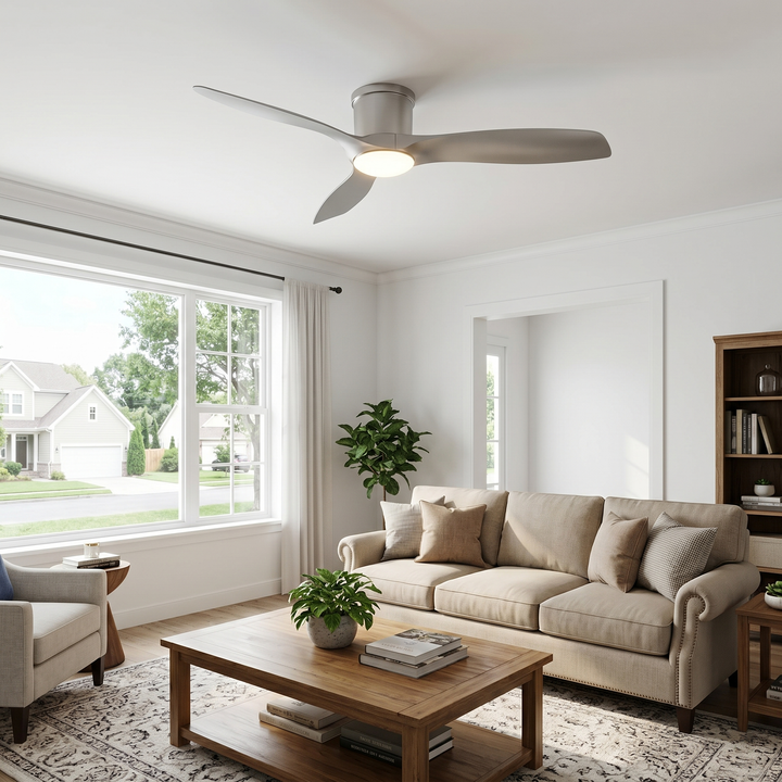 VEYRA 52-inch Modern Ceiling Fan with Light, 3 ABS Blades, DC Motor, 6 Speeds, Flush Mount for Bedroom, Living Room