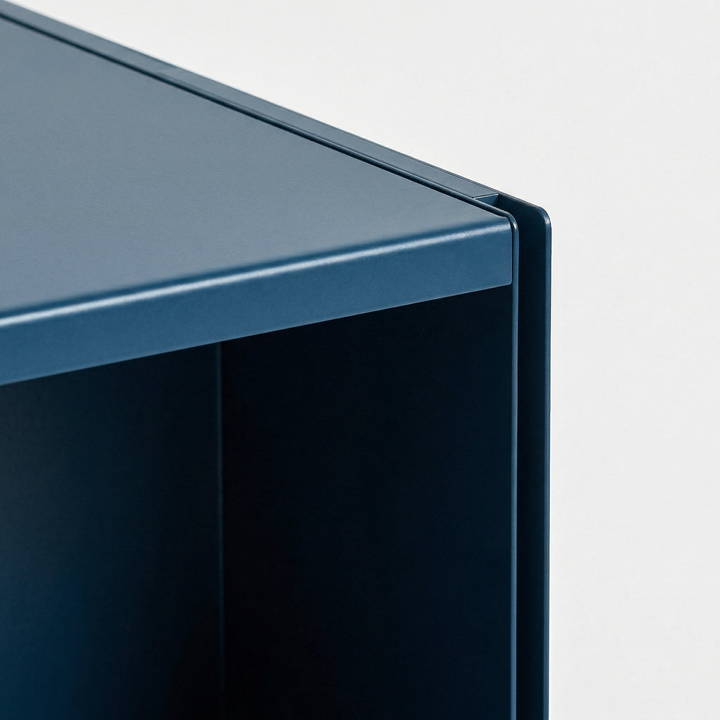VEYRA Minimalist Metal Cube Storage End Table in Matte Blue, 18"x16"x20" for Living room, Bedroom