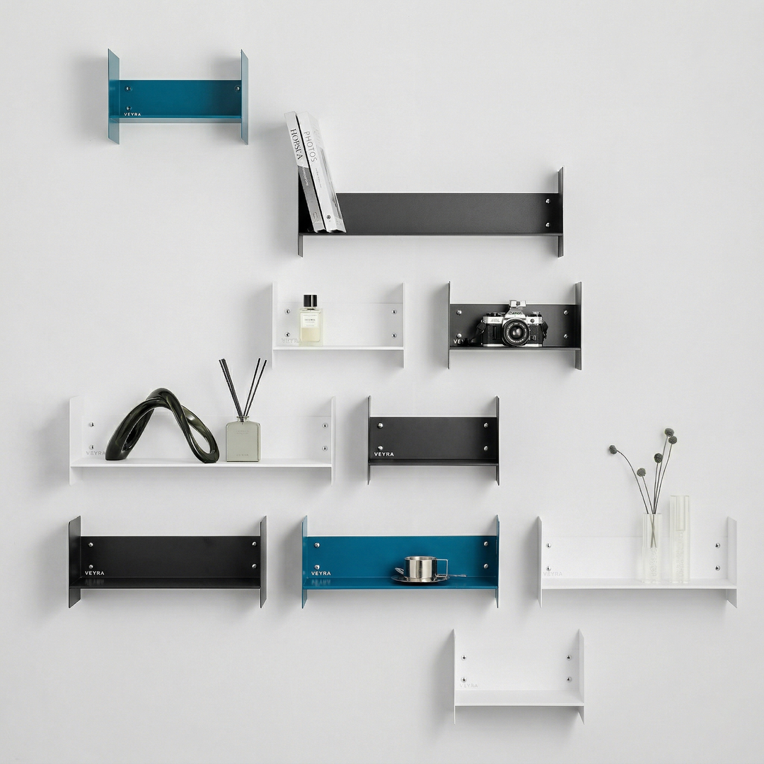 Veyra Ultra-Slim Metal Floating Shelves in Matte Blue