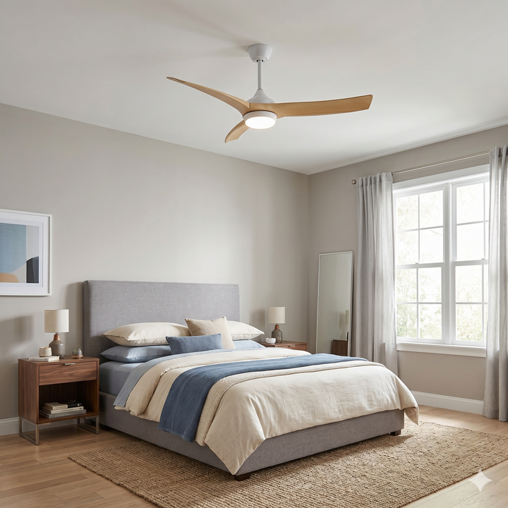 VEYRA 52-inch Modern Ceiling Fan with Light, 3 ABS Blades, DC Motor, 6 Speeds, Downrod Mount for Bedroom, Living Room