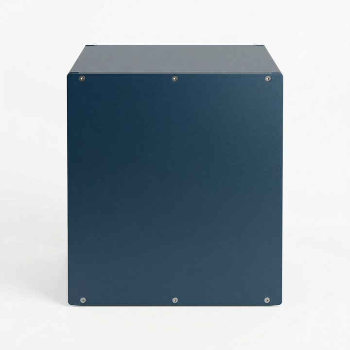 VEYRA Minimalist Metal Cube Storage End Table in Matte Blue, 18"x16"x20" for Living room, Bedroom