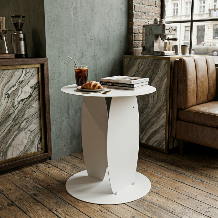 VEYRA Minimalist Metal Round End Table in Matte White, 16.5"x16.5"x18.5" for Living room, Bedroom