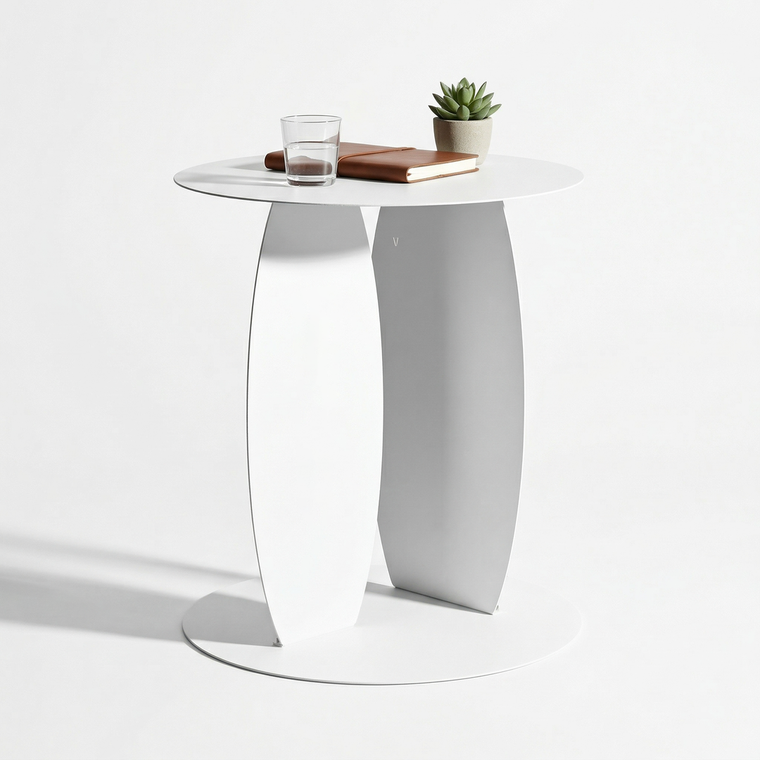 VEYRA Minimalist Metal Round End Table in Matte White, 16.5"x16.5"x18.5" for Living room, Bedroom