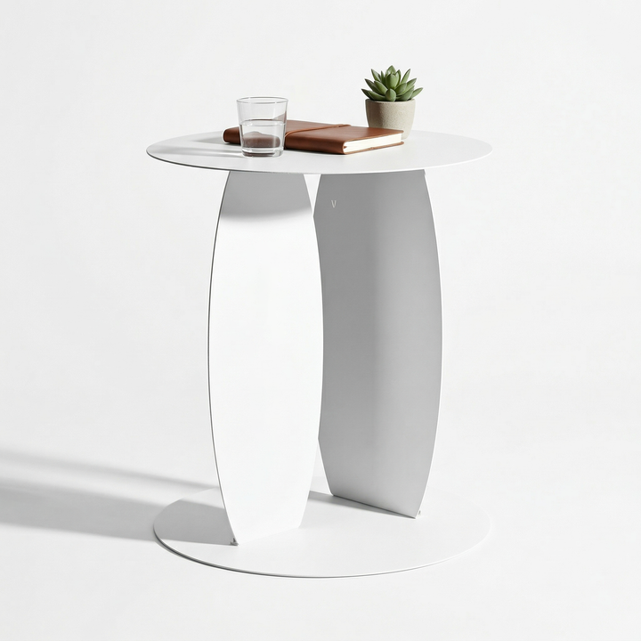 VEYRA Minimalist Metal Round End Table in Matte White, 16.5"x16.5"x18.5" for Living room, Bedroom