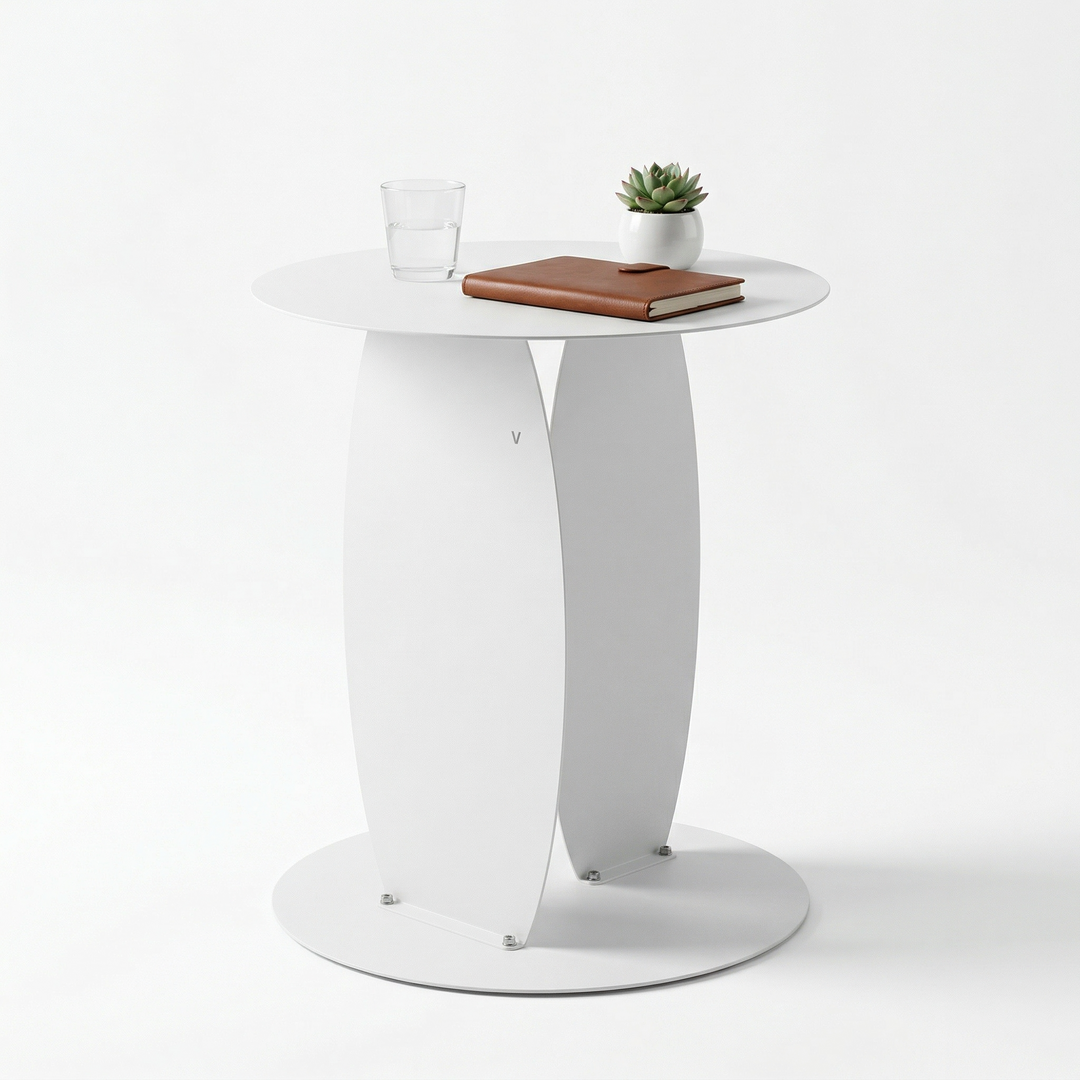 VEYRA Minimalist Metal Round End Table in Matte White, 16.5"x16.5"x18.5" for Living room, Bedroom