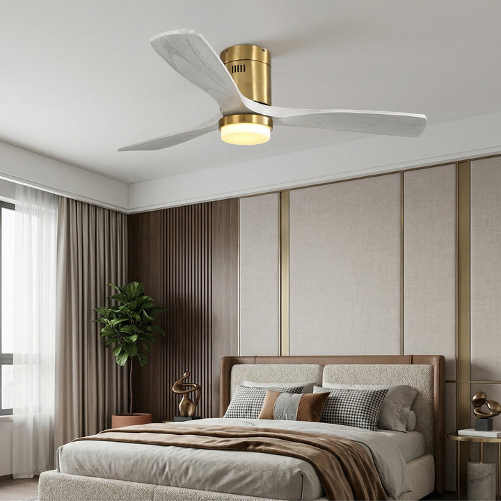VEYRA 52-inch Modern Ceiling Fan with Light, 3 Solid Wood Blades, DC Motor, 6 Speeds, Flush Mount for Bedroom, Living Room