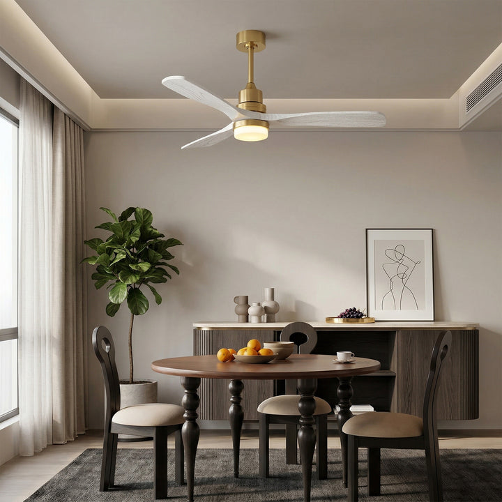 VEYRA 52-inch Modern Ceiling Fan with Light, 3 Solid Wood Blades, DC Motor, 6 Speeds, Downrod Mount for Bedroom, Living Room