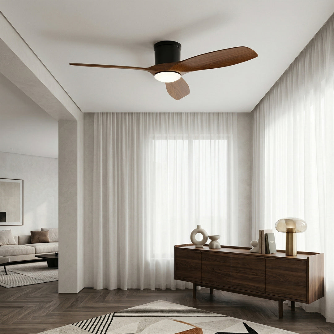 VEYRA 52-inch Modern Ceiling Fan with Light, 3 ABS Blades, DC Motor, 6 Speeds, Flush Mount for Bedroom, Living Room