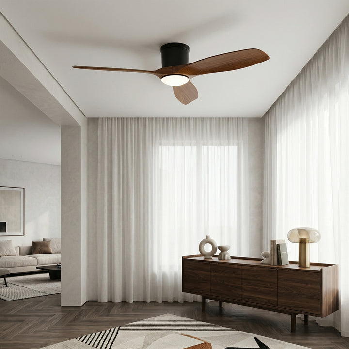 VEYRA 52-inch Modern Ceiling Fan with Light, 3 ABS Blades, DC Motor, 6 Speeds, Flush Mount for Bedroom, Living Room