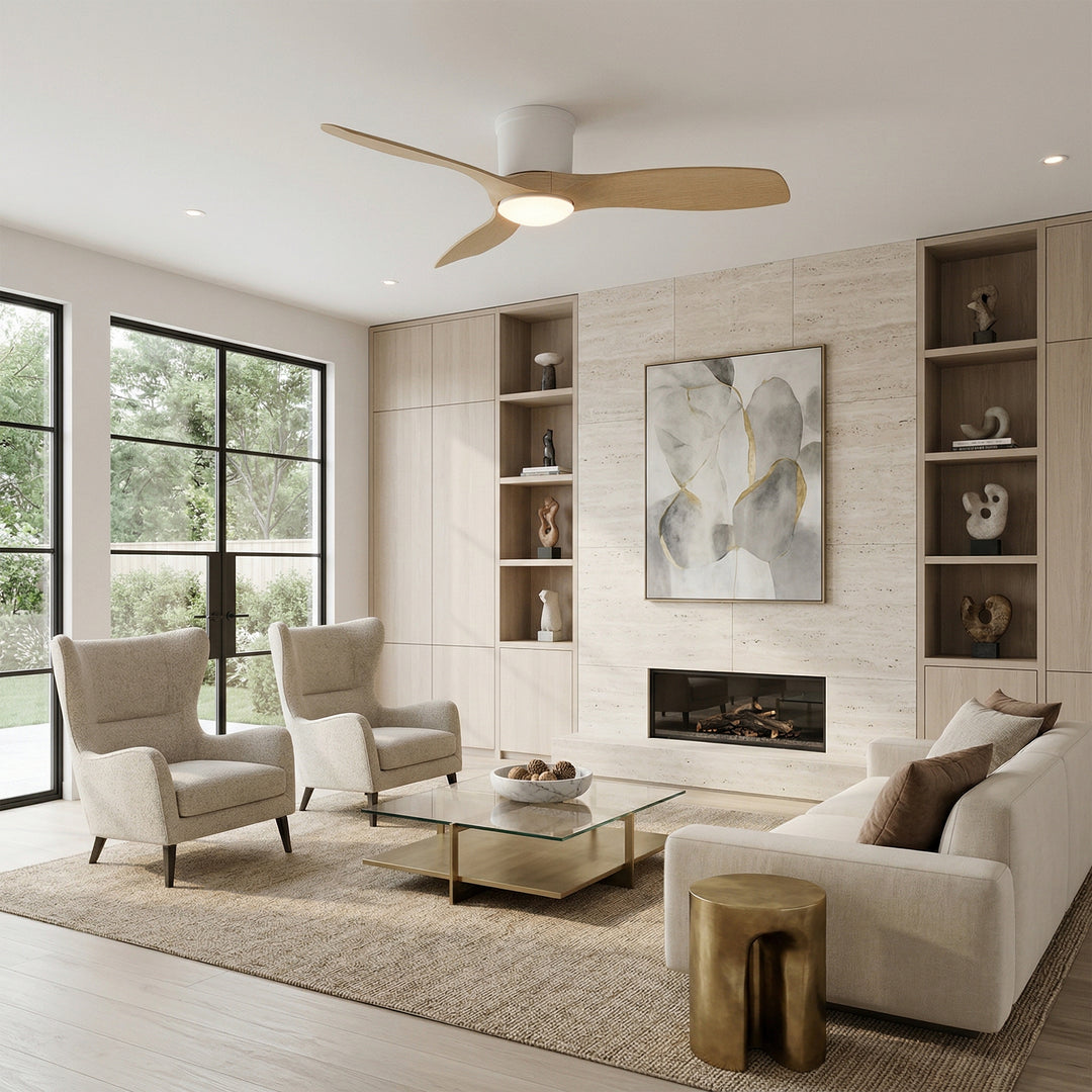 VEYRA 52-inch Modern Ceiling Fan with Light, 3 ABS Blades, DC Motor, 6 Speeds, Flush Mount for Bedroom, Living Room