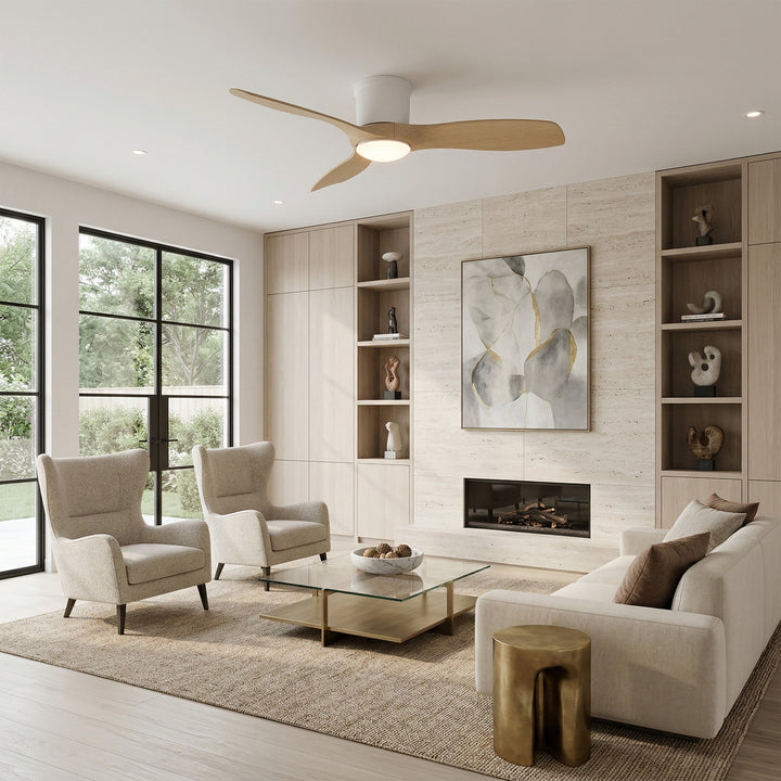 VEYRA 52-inch Modern Ceiling Fan with Light, 3 ABS Blades, DC Motor, 6 Speeds, Flush Mount for Bedroom, Living Room