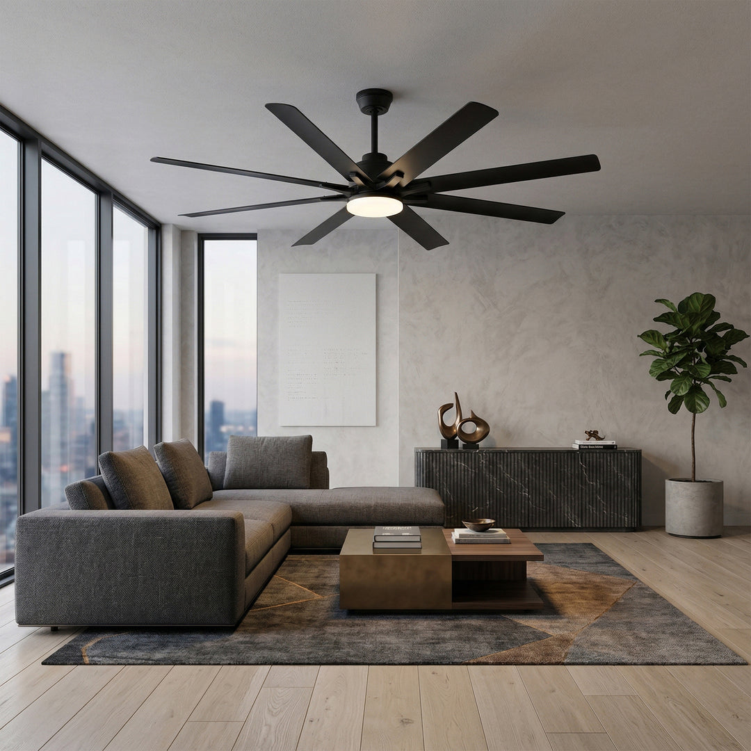 VEYRA 66-inch Modern Ceiling Fan with Light, Remote Control Smart Fan, 8 ABS Blades, DC Motor, 6 Speeds, Downrod Mount for Bedroom, Living Room