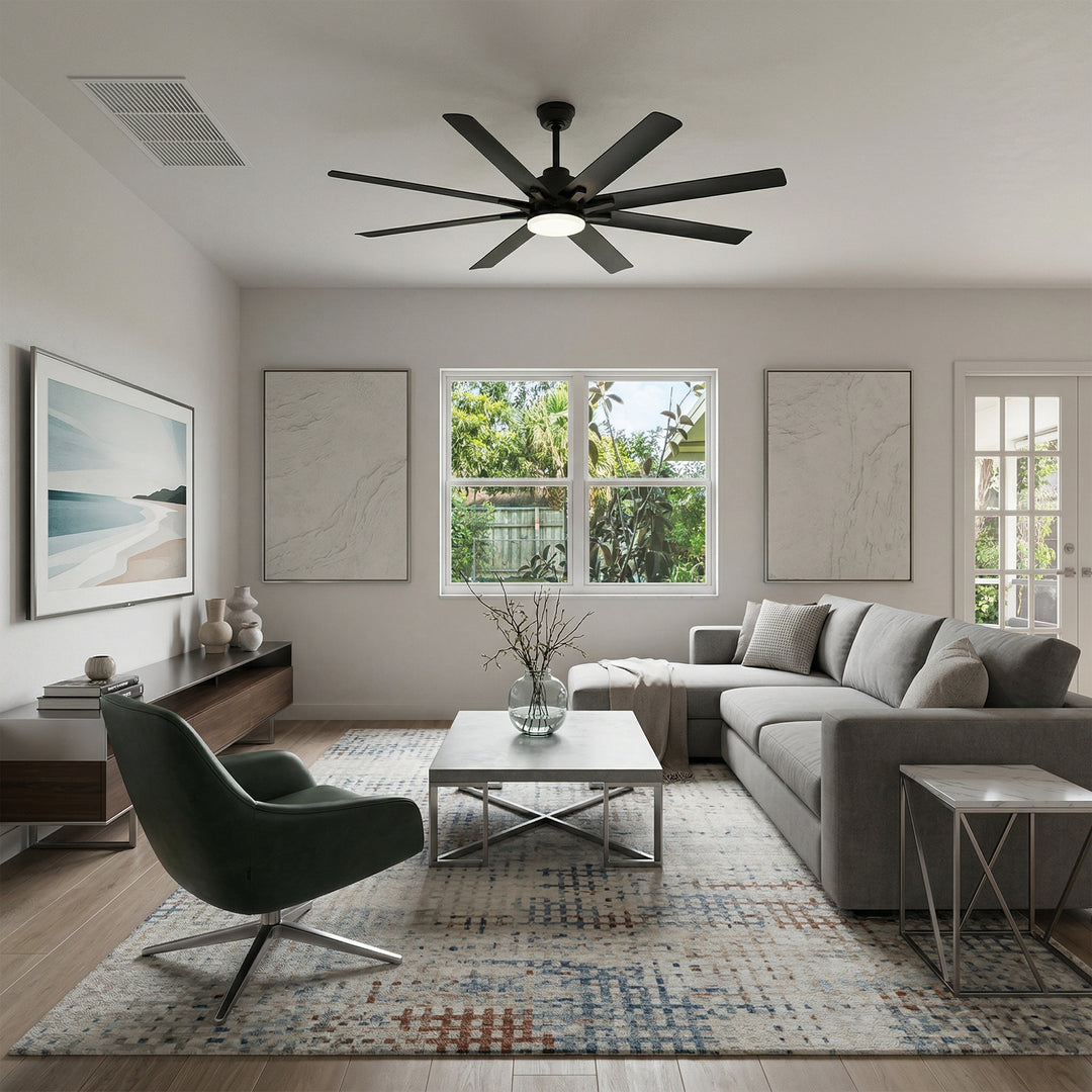 VEYRA 66-inch Modern Ceiling Fan with Light, Remote Control Smart Fan, 8 ABS Blades, DC Motor, 6 Speeds, Downrod Mount for Bedroom, Living Room
