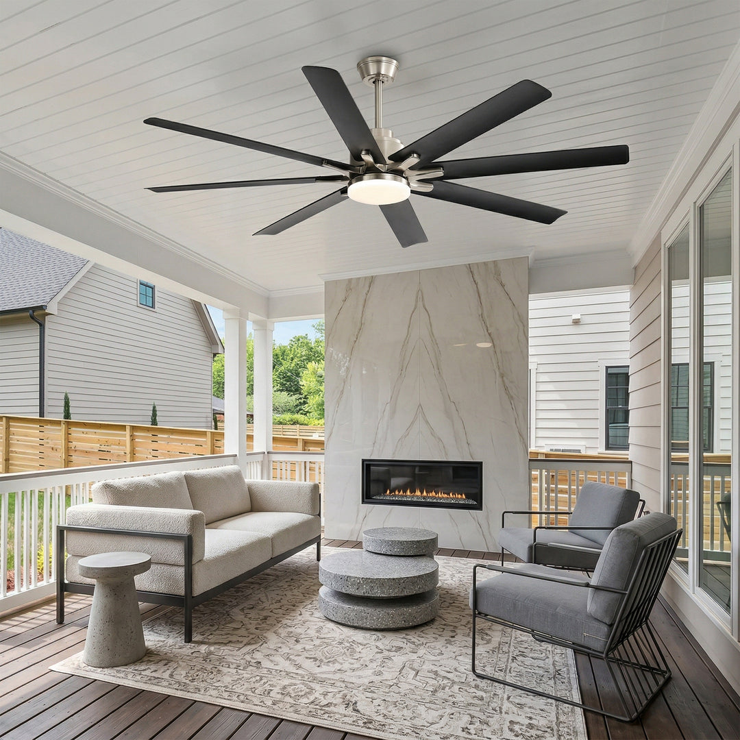 VEYRA 66-inch Modern Ceiling Fan with Light, Remote Control Smart Fan, 8 ABS Blades, DC Motor, 6 Speeds, Downrod Mount for Bedroom, Living Room