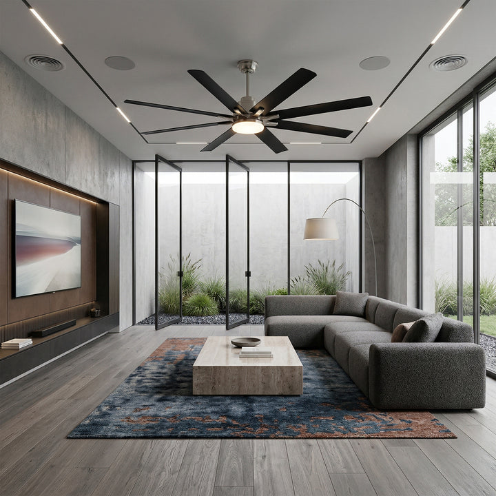 VEYRA 66-inch Modern Ceiling Fan with Light, Remote Control Smart Fan, 8 ABS Blades, DC Motor, 6 Speeds, Downrod Mount for Bedroom, Living Room
