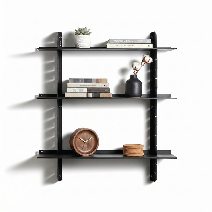 VEYRA Adjustable Multi-Tier Metal Floating Shelves in Matte Black