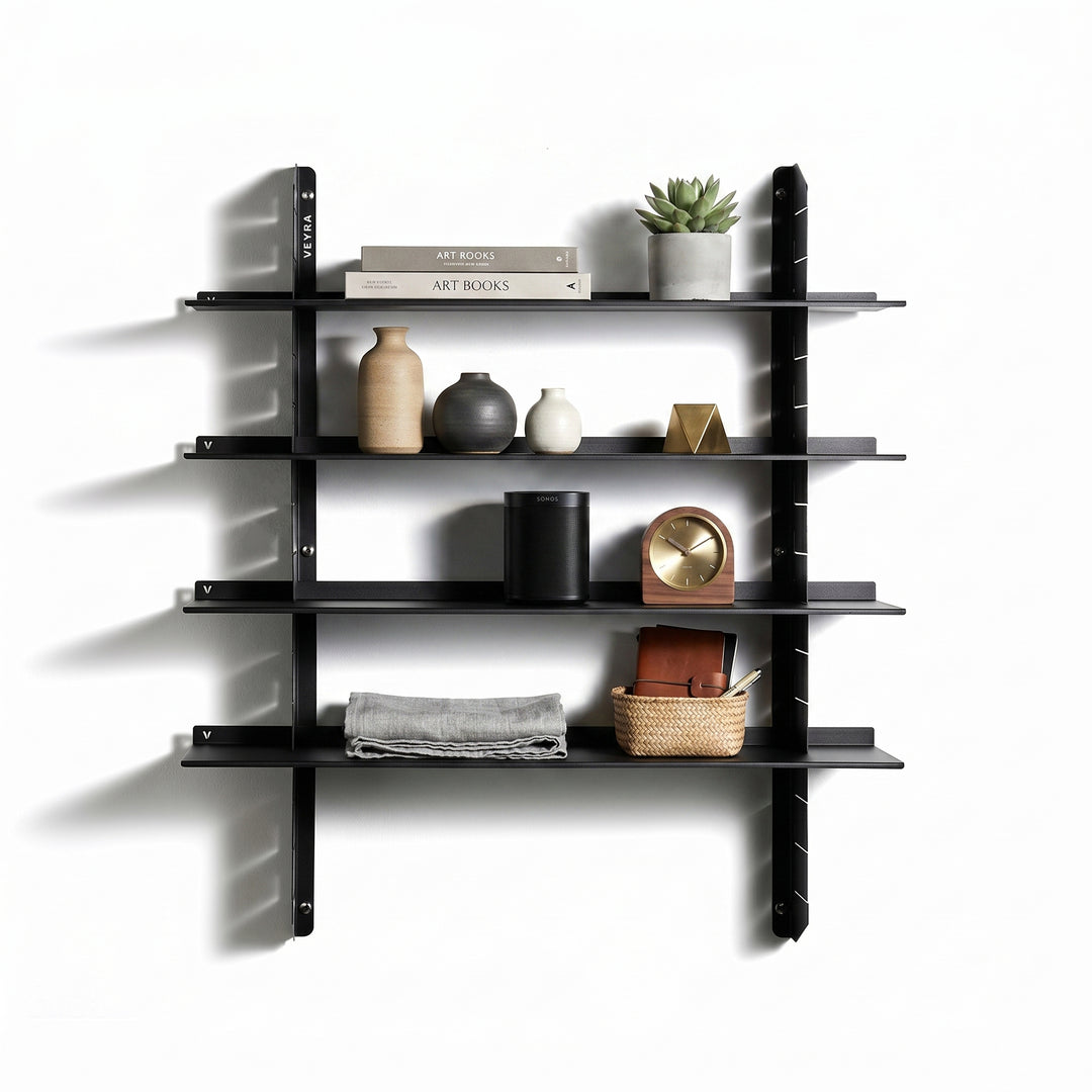 VEYRA Adjustable Multi-Tier Metal Floating Shelves in Matte Black