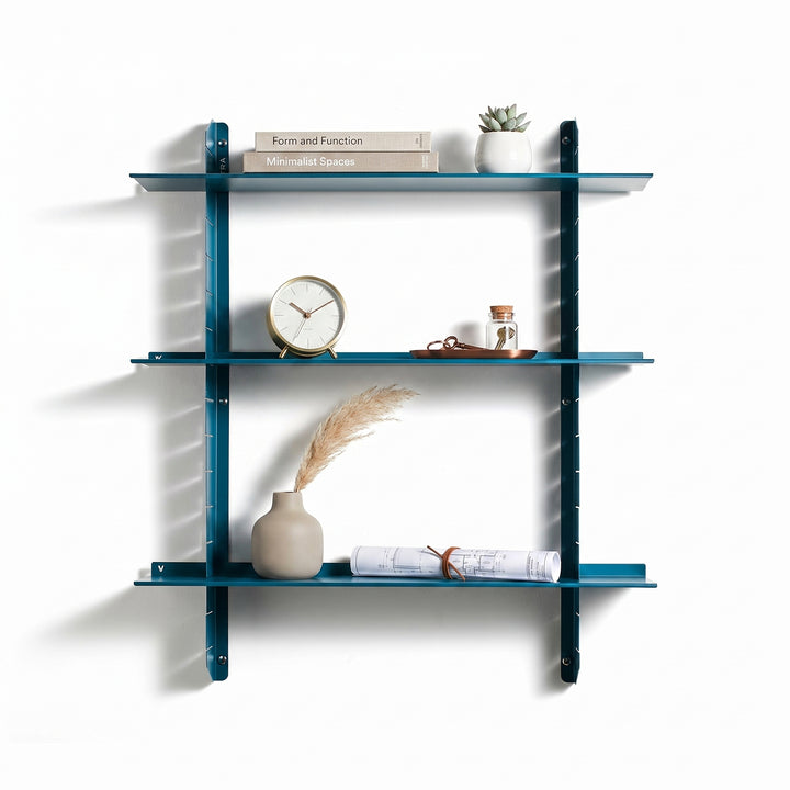 VEYRA Adjustable Multi-Tier Metal Floating Shelves in Matte Blue