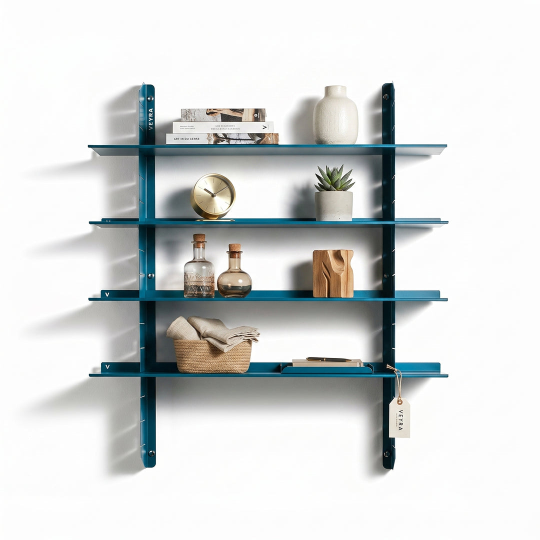 VEYRA Adjustable Multi-Tier Metal Floating Shelves in Matte Blue