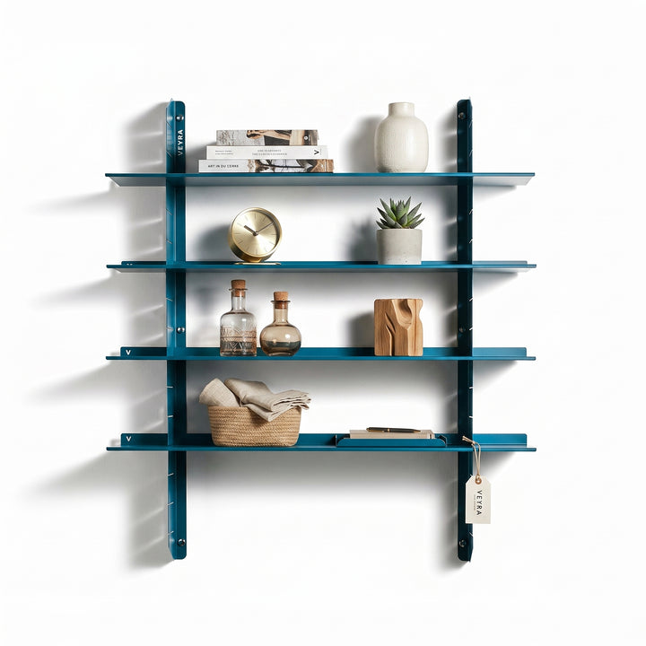 VEYRA Adjustable Multi-Tier Metal Floating Shelves in Matte Blue