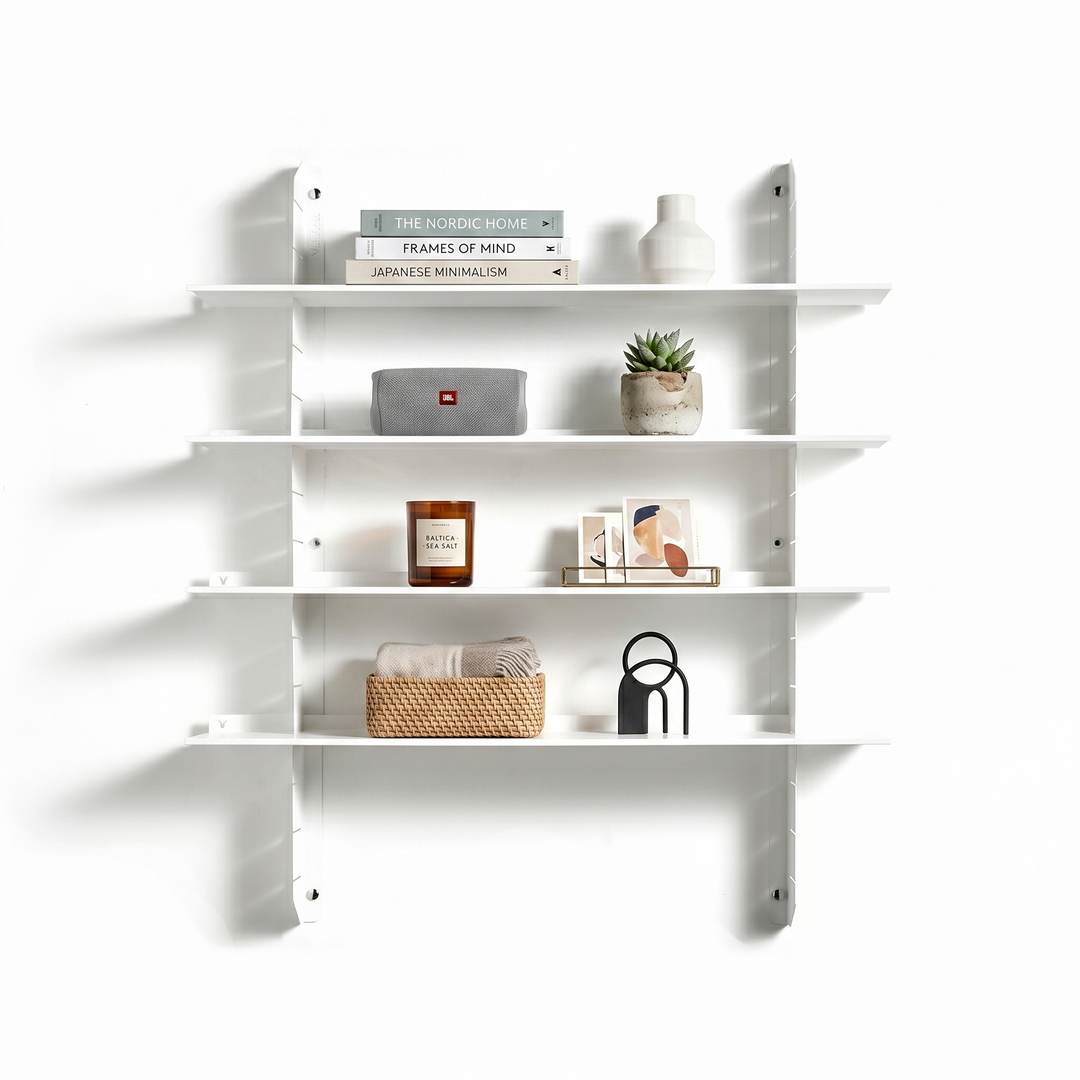 VEYRA Adjustable Multi-Tier Metal Floating Shelves in Matte White