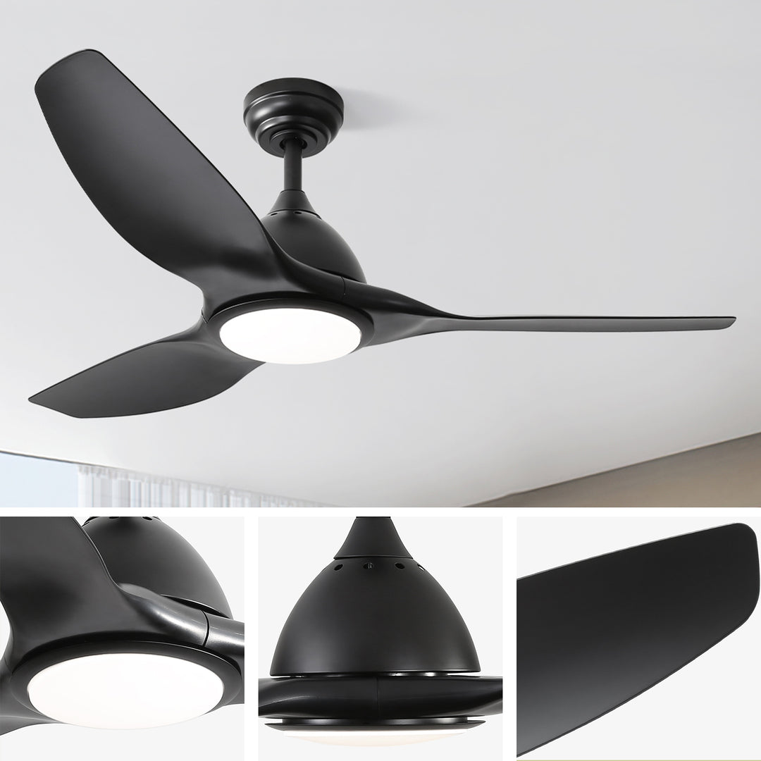 VEYRA 52-inch Modern Ceiling Fan with Light, 3 ABS Blades, DC Motor, 6 Speeds, Downrod Mount for Bedroom, Living Room