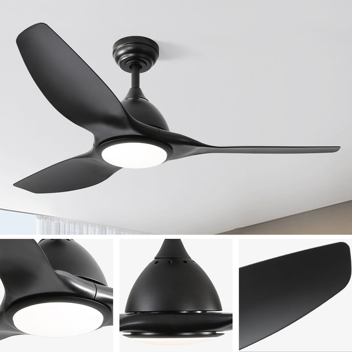 VEYRA 52-inch Modern Ceiling Fan with Light, 3 ABS Blades, DC Motor, 6 Speeds, Downrod Mount for Bedroom, Living Room
