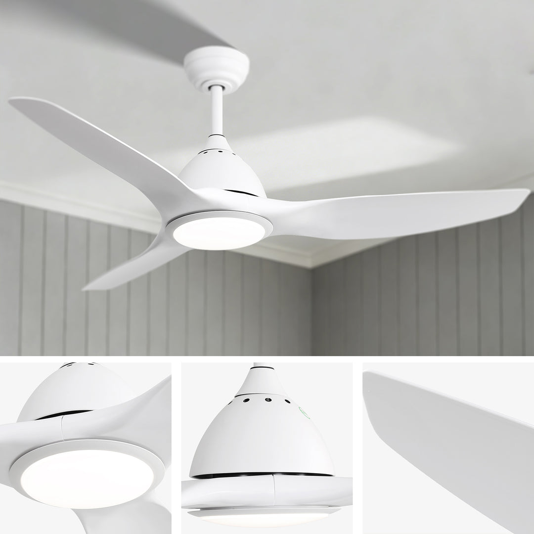 VEYRA 52-inch Modern Ceiling Fan with Light, 3 ABS Blades, DC Motor, 6 Speeds, Downrod Mount for Bedroom, Living Room