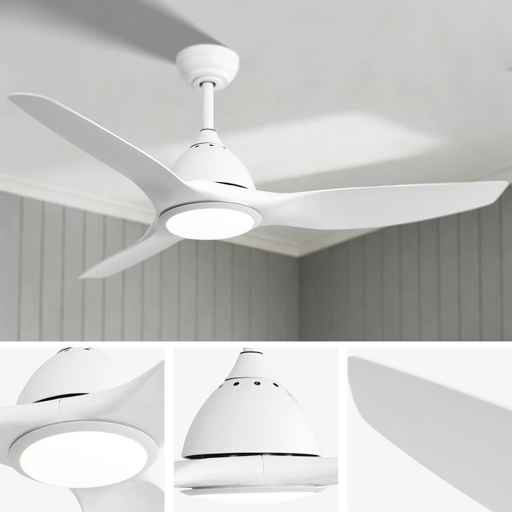 VEYRA 52-inch Modern Ceiling Fan with Light, 3 ABS Blades, DC Motor, 6 Speeds, Downrod Mount for Bedroom, Living Room