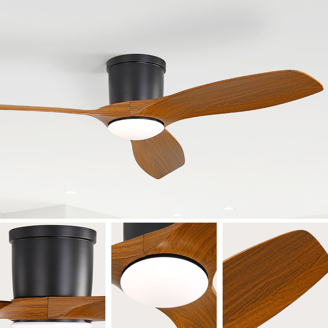 VEYRA 52-inch Modern Ceiling Fan with Light, 3 ABS Blades, DC Motor, 6 Speeds, Flush Mount for Bedroom, Living Room