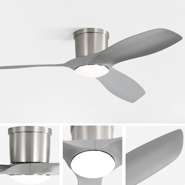 VEYRA 52-inch Modern Ceiling Fan with Light, 3 ABS Blades, DC Motor, 6 Speeds, Flush Mount for Bedroom, Living Room
