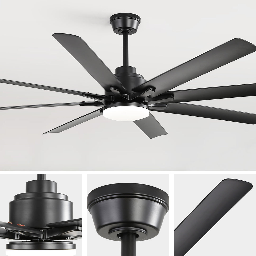 VEYRA 52-inch Modern Ceiling Fan with Light, 8 ABS Blades, DC Motor, 6 Speeds, Downrod Mount for Bedroom, Living Room
