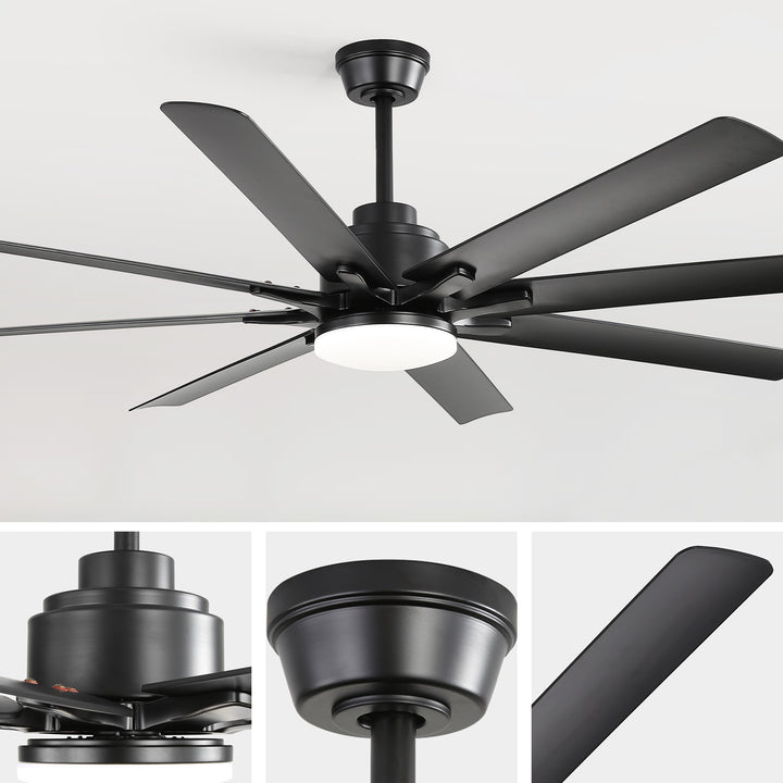 VEYRA 52-inch Modern Ceiling Fan with Light, 8 ABS Blades, DC Motor, 6 Speeds, Downrod Mount for Bedroom, Living Room