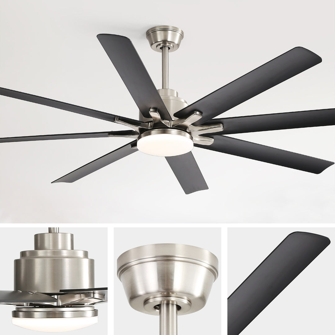 VEYRA 52-inch Modern Ceiling Fan with Light, 8 ABS Blades, DC Motor, 6 Speeds, Downrod Mount for Bedroom, Living Room