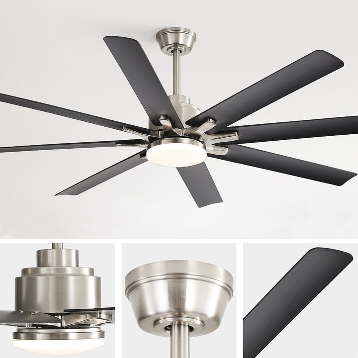 VEYRA 52-inch Modern Ceiling Fan with Light, 8 ABS Blades, DC Motor, 6 Speeds, Downrod Mount for Bedroom, Living Room