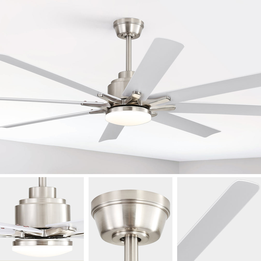 VEYRA 52-inch Modern Ceiling Fan with Light, 8 ABS Blades, DC Motor, 6 Speeds, Downrod Mount for Bedroom, Living Room
