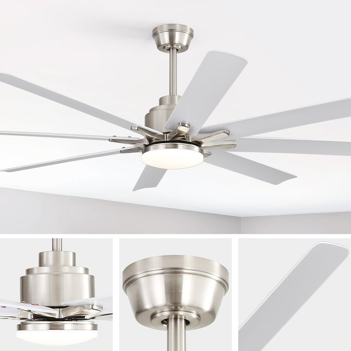VEYRA 52-inch Modern Ceiling Fan with Light, 8 ABS Blades, DC Motor, 6 Speeds, Downrod Mount for Bedroom, Living Room