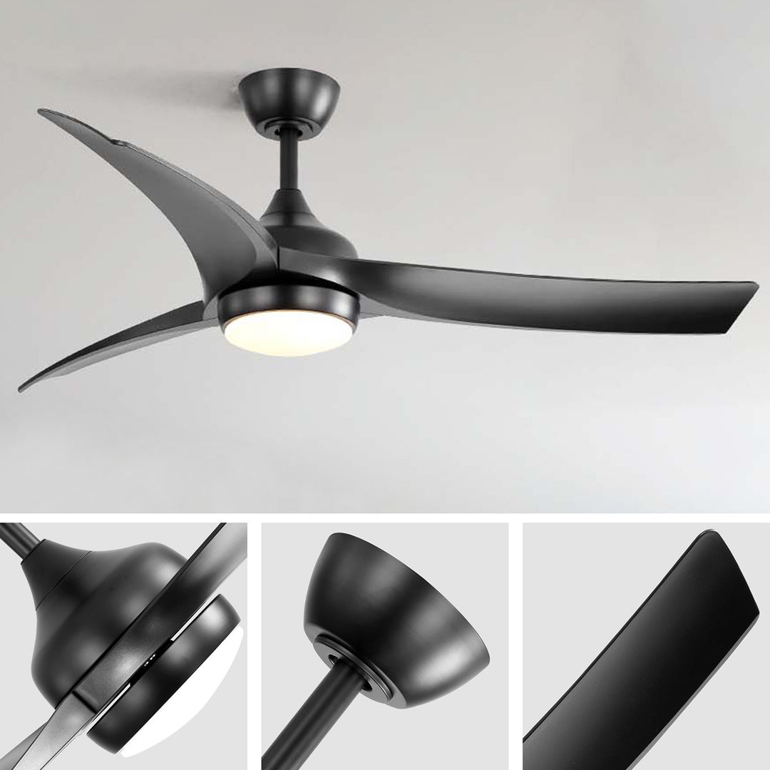 VEYRA 52-inch Modern Ceiling Fan with Light, 3 ABS Blades, DC Motor, 6 Speeds, Downrod Mount for Bedroom, Living Room
